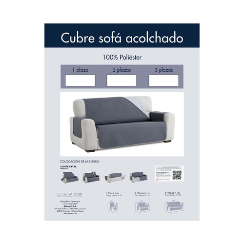 Cubresofá acolchado reversible para sofá de 1 plaza, color azul marino-gris claro.