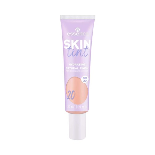 ESSENCE Skin tint tono 20 Tinte para piel hidratante, cobertura ligera a media y FPS 30.