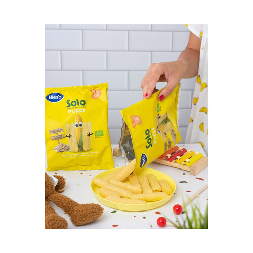 HERO Solo bio Snacks infantiles no fritos y sin sal añadida. de maíz y avena ecológicas, a partir de 8 meses 25 g.