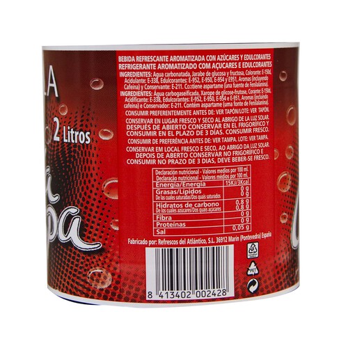 LA CHISPA Bebida refrescante con azúcares y edulcorantes con sabor a cola botella de 2 l.