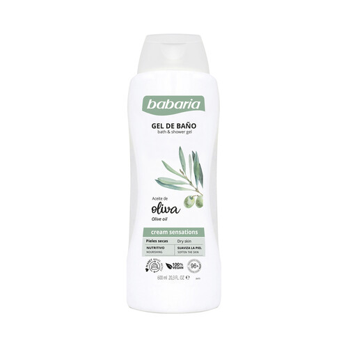 BABARIA Gel para baño o ducha con aceite de oliva, para pieles secas BABARIA Cream sensations 600 ml.