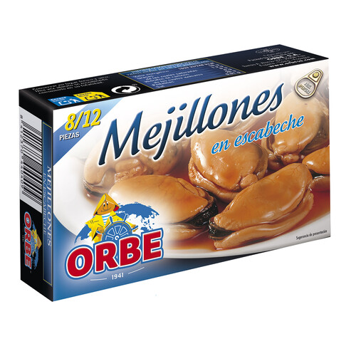 ORBE Mejillones en escabeche lata de 69 g.