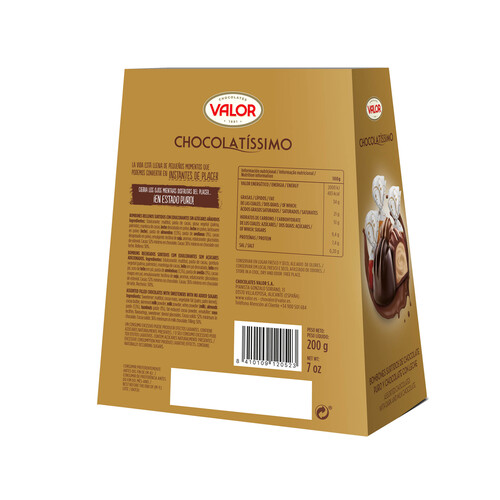 VALOR CHOCOLATÍSSIMO Bombones de chocolate puro y chocolate con leche 200 g.