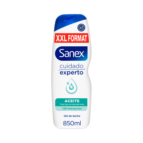 SANEX Cuidado experto aceite Gel hidratante para baño o ducha, para todo tipo de pieles, incluso seca 850 ml.