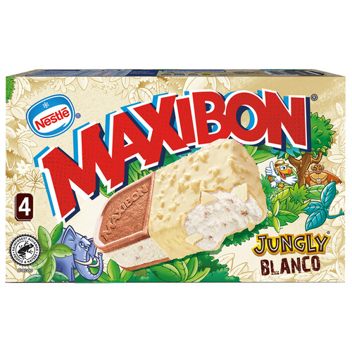 MAXIBON Jungly Sandwich de helado chocolate blanco, galletas y trocitos de galletas 4 x 140 ml.