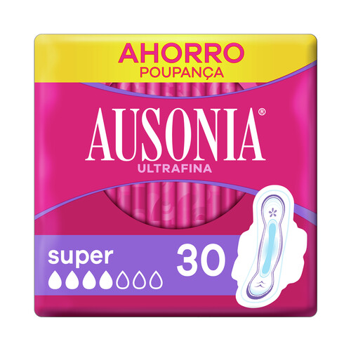 AUSONIA Compresas ultrafinas super con alas AUSONIA 30 uds.