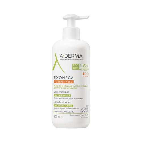 A.DERMA Exomega control Loción emoliente antiirritación , para pieles secas con tendencia al eccema atópico 400 ml.