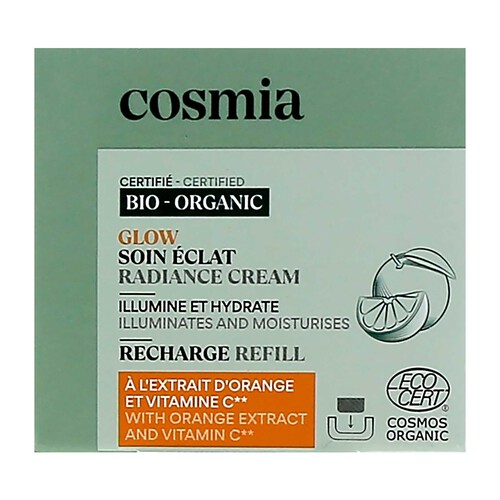 COSMIA Bio Recarga de crema facial iluminadora e hidratante con extracto de naranja ecológica y vitamina C 50 ml.