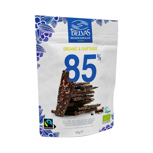 BELVAS Chocolate negro (85%) ecológico, con azúcar de flor de coco 120 g.