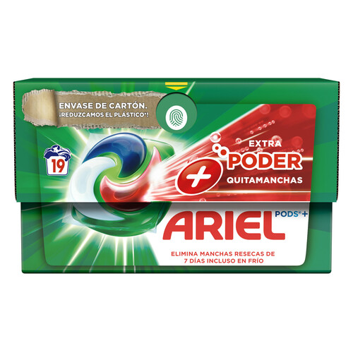 ARIEL 3en1 Detergente en cápsulas poder quitamanchas 19 lav.