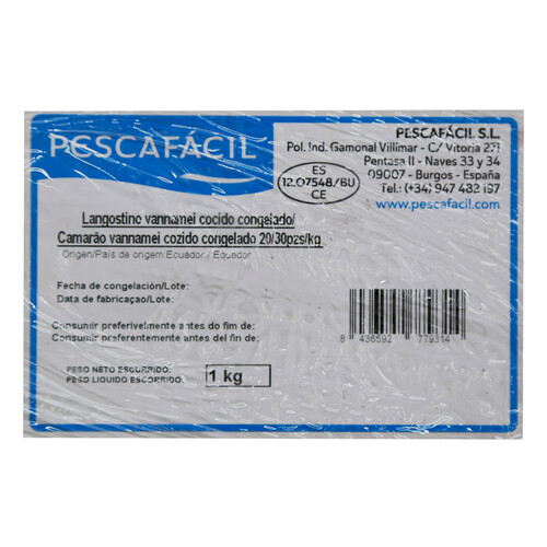 PESCAFACIL Langostinos cocidos vannamei 20/30 1 kg.