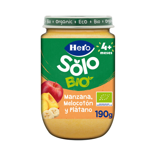 HERO Solo bio Tarrito de fruta (manzana, melocotón y plátano), ecológicas a partir de 4 meses 190 g