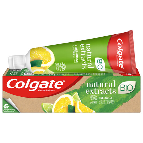 COLGATE Natural extracts bio Pasta de dientes con extracto de limón y cítricos para el cuidado de las encías 75 ml.