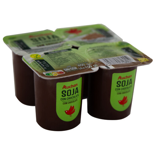 AUCHAN Postre a base de bebida de soja, con chocolate 4 x 100 g. Producto Alcampo