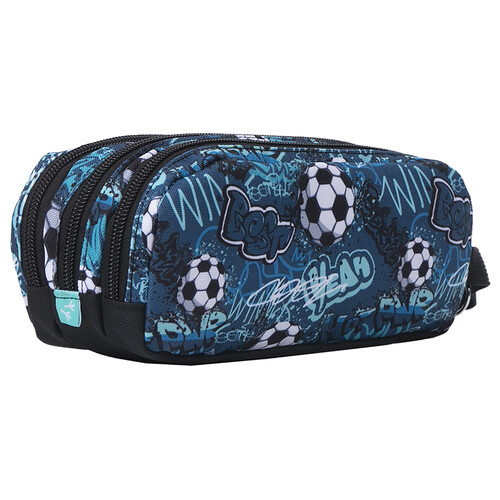 Estuche portatodo rectangular, 3 compartimentos, con asa, fútbol, ALCAMPO.