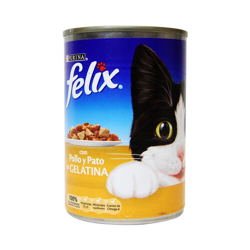Alimento completo para gatos adultos en gelatina de pollo y pato FÉLIX Lata de 400 Gramos