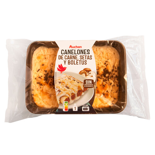 AUCHAN Canelones rellenos de carne, setas y boletus, listos para calentar y comer 350 g. Producto Alcampo