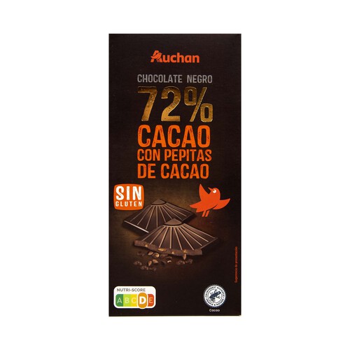 Tableta de chocolate negro 72 % cacao con pepitas de chocolate PRODUCTO ALCAMPO 100 g