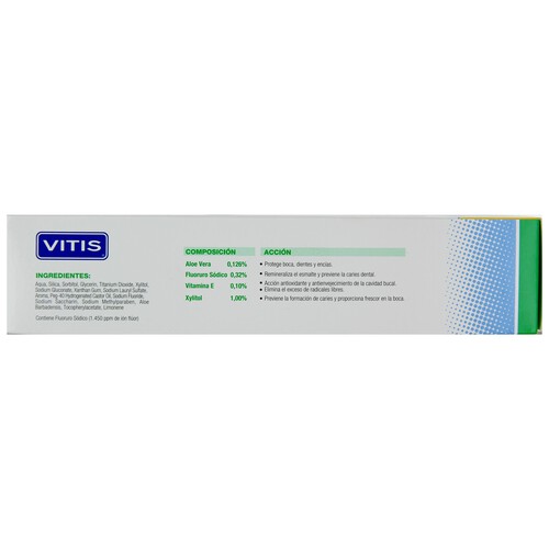 VITIS Pasta de dientes con aloe vera y flúor, especial para prevenir la caries VITIS 150 ml.