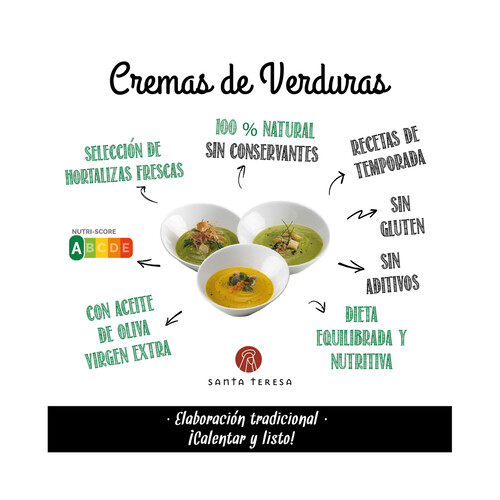 SANTA TERESA Crema de guisantes elaborada con ingredientes 100% naturales 400 ml.