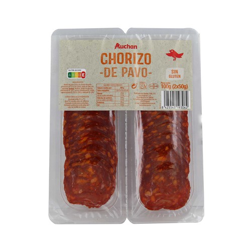 AUCHAN Chorizo de pavo cortado en lonchas 100 g. Producto Alcampo