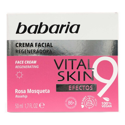BABARIA Vital skin 9 efectos Crema facial de dia regeneradora con rosa mossqueta para pieles cansadas 50 ml.