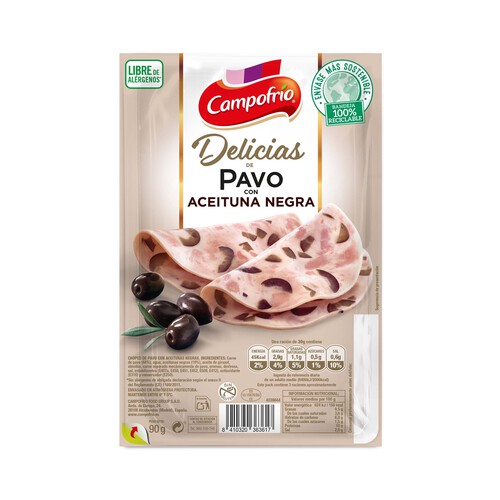 CAMPOFRÍO Lonchas delicias pavo con aceitunas negras CAMPOFRÍO 90 g.