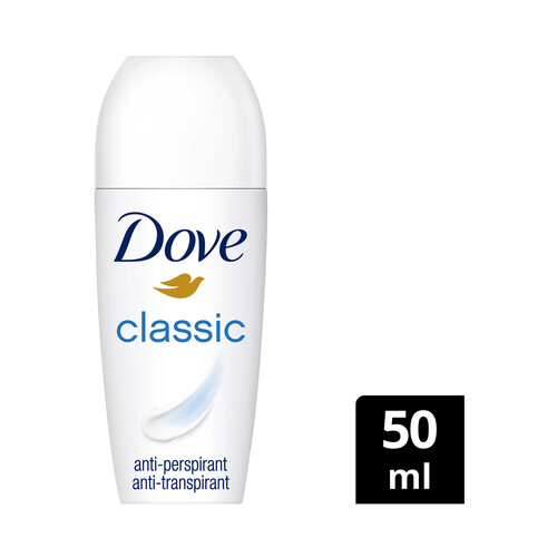 DOVE Classic Desodorante roll on para mujer con protección antitranspirante hasta 48 horas 50 ml.