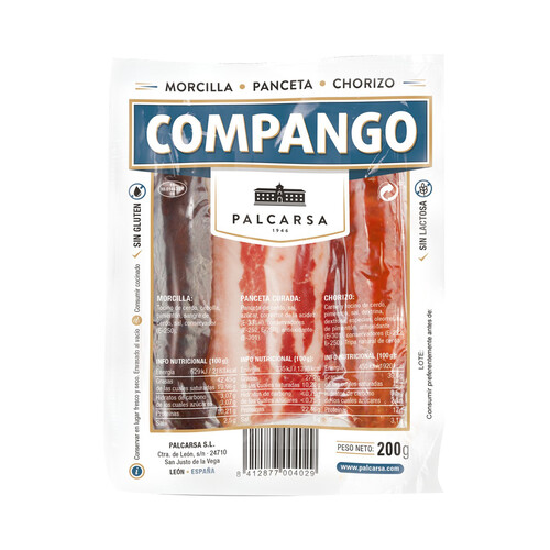 PALCARSA Compango compuesto por chorizo, panceta y morcilla 200 g.