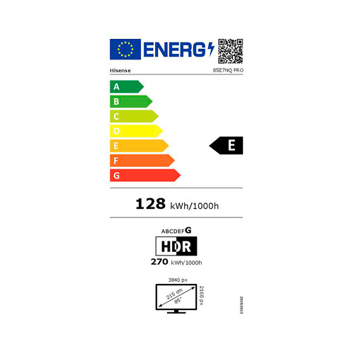 Televisión 215,9cm (85) QLED PRO HISENSE 85E7NQ, Gaming, 4K, VIDAA, WIFI, color negro.