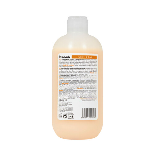 BABARIA Nutritive & repair Champú reparador y reestructurante, para cabellos secos o dañados 500 ml.