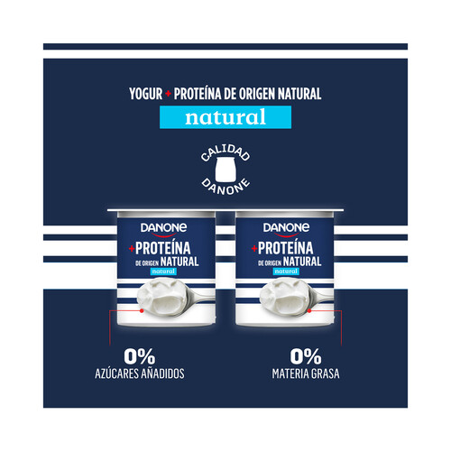 DANONE + Proteina Yogur natural, 0 % materia grasa con proteína de origen natural 4 x 100 g.