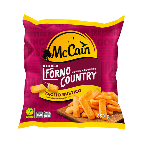 McCAIN Patatas con corte rústico, prefritas y ultracongeladas, para hacer al horno McCAIN Forno country 650 g.