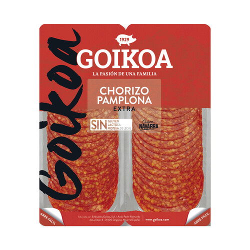 GOIKOA Chorizo de Pamplona extra, origen Navarra, cortado en lonchas GOIKOA 2 x 90 g.