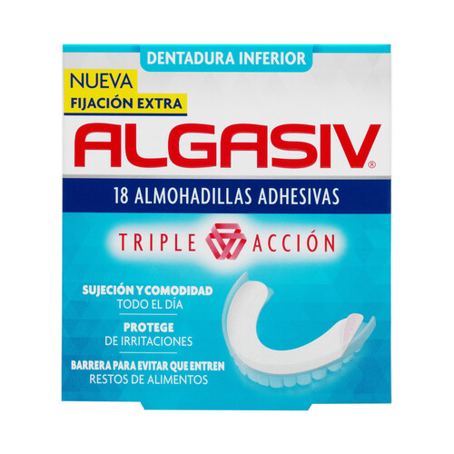ALGASIV Almohadillas adhesivas de triple acción y fijación extra para la dentatura inferior ALGASIV 18 uds.