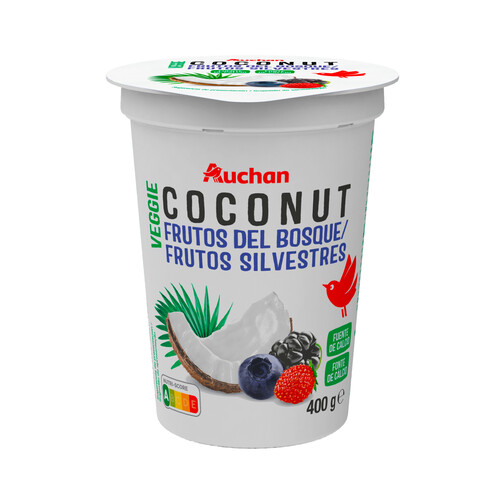 AUCHAN Yogur vegetal de coco con frutas del bosque 400 g. Producto Alcampo.