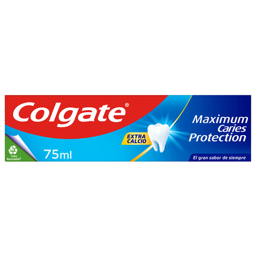 COLGATE Protección caries Pasta de dientes con flúor, calcio y protección frente a las caries con sabor a menta 75 ml.