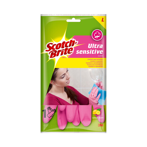 SCOTCH-BRITE Guantes ultrasensibles confort y sensibilidad, esencia limón talla grande SCOTCH-BRITE