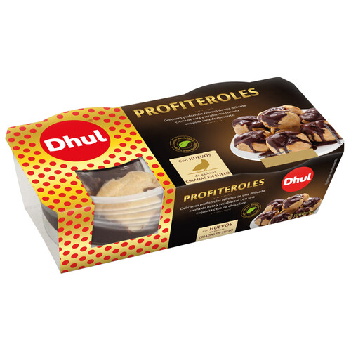 DHUL Profiteroles rellenos de nata y recubiertos de chocolate DHUL 2 x 80 g