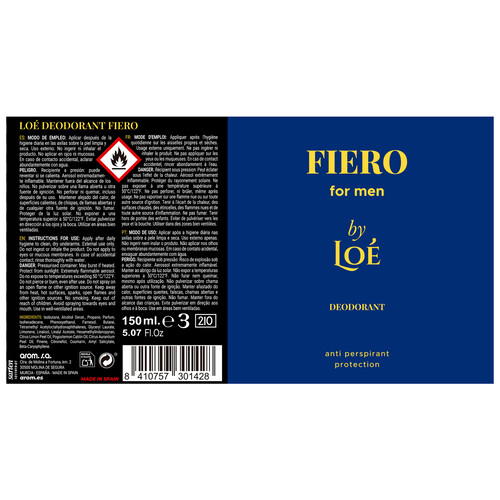 LOÉ Fiero Desodorante en spray para hombre con protección antitranspirante 150 ml.