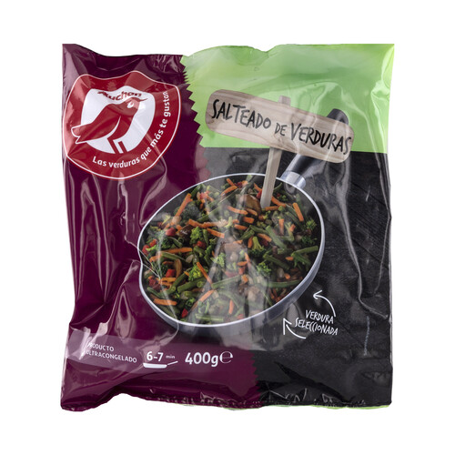 AUCHAN Salteado de verduras seleccionadas (judía verde fina, cebolla, pimiento rojo, brócoli y champiñón) 400 g. Producto Alcampo