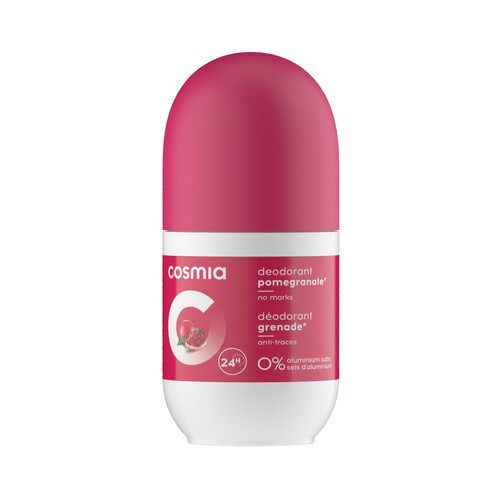 COSMIA Desodorante roll-on para mujer, sin sales de aluminio y con extracto de granada COSMIA 50 ml.