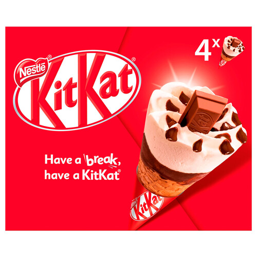 KIT KAT Cono de helado de vainilla, chocolate y un barrita de Kit kat en el centro 4 x 100 ml.