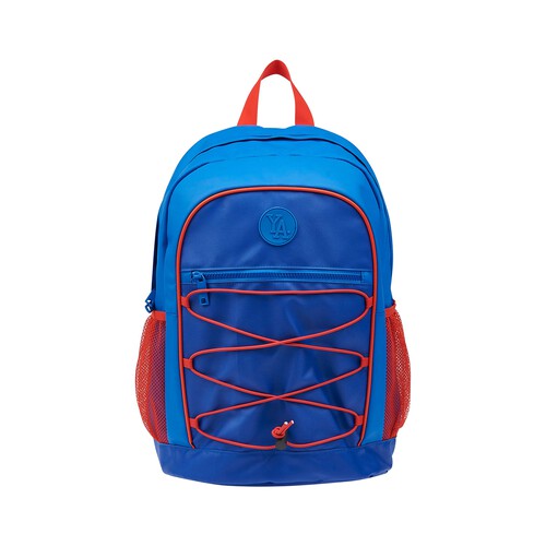 Mochila juvenil Neosport azul y rojo con 1 compartimento, bolsillos laterales y exterior, y gomas de sujección, 30x43x7cm YOUNGS ATTITUDE ALCAMPO.