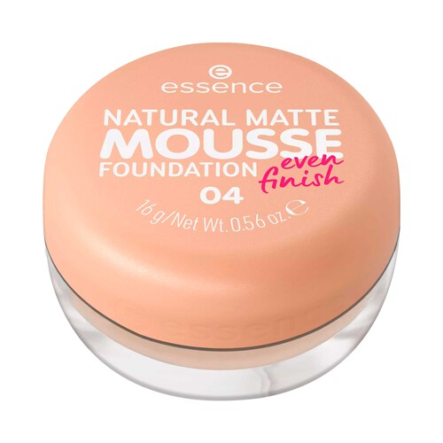 ESSENCE Natural matte mousse tono 04 Base de maquillaje mousse, cobertura media, aspecto mate natural.