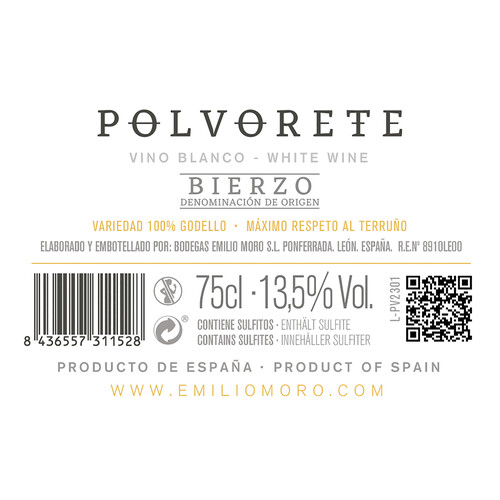 POLVORETE de Emilio Moro  Vino blanco (100% Godello) con D.O. Bierzo botella de 75 cl.