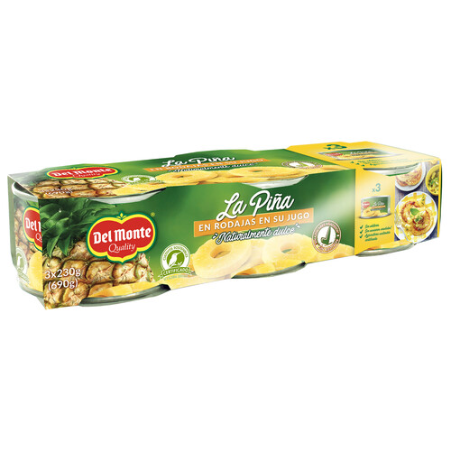 DEL MONTE Piña en rodajas en su jugo 3 x200 g.