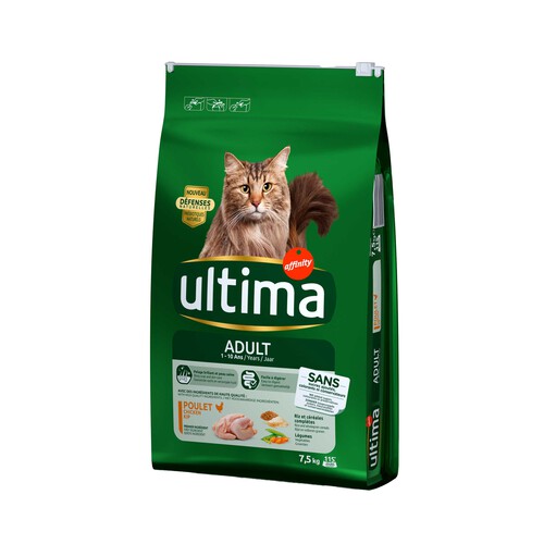 ULTIMA Alimento para gatos adultos, seco de pollo, con arroz y legumbres ULTIMA 7,5 kg.