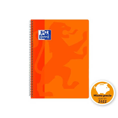 OXFORD SCHOOL CLASSIC Fº Tapa de plástico cuaderno espiral 4x4 con margen 80 Hojas NARANJA, OXFORD.