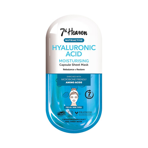 7TH HEAVEN Nutriactive Mascarilla facial hidratante con ácido Hialurónico, para todo tipo de pieles.